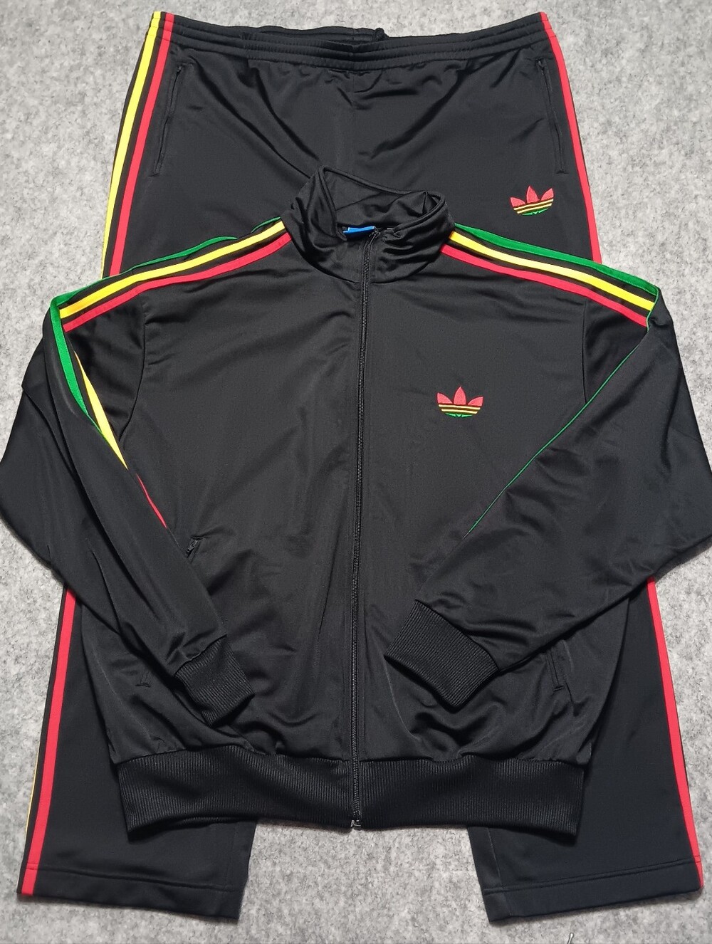 Adidas Rasta Tracksuit Jacket & Pants Mens 2XL Black Zip Pockets 2011 *Flaws